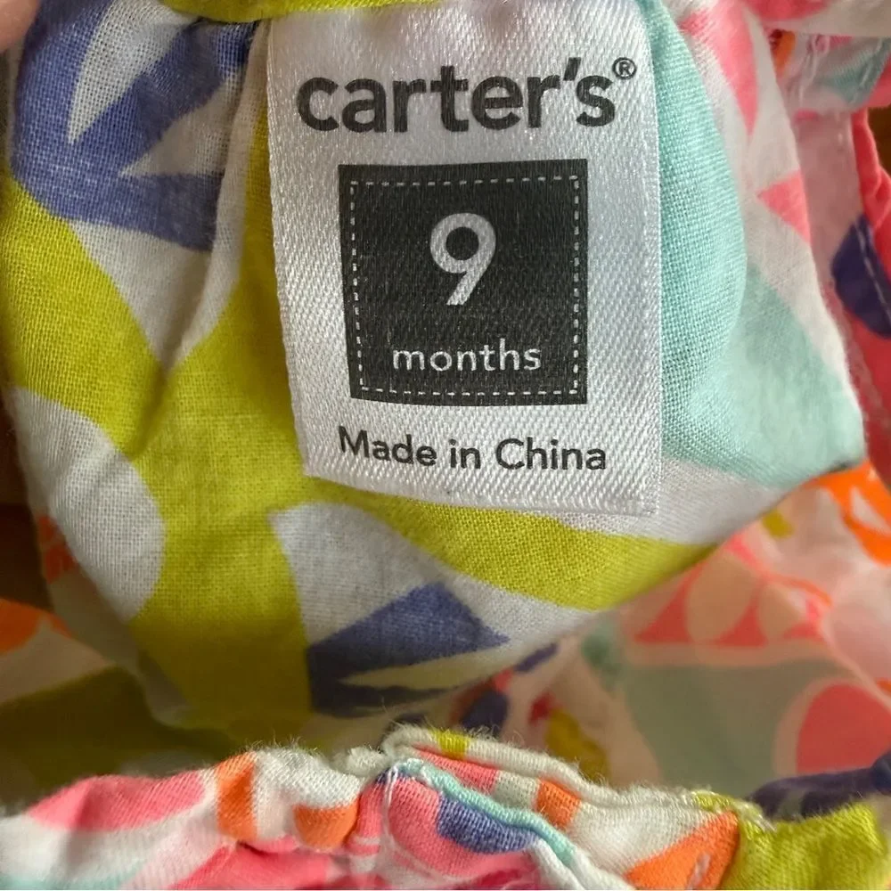 Carter’s 3 Piece Set Colorful Floral Tops and Neon Green / Yellow Pants Sz 9 mos